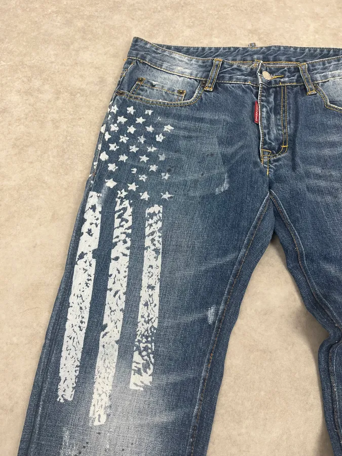 SS2012 Dsquared2 Blue USA Flag Print Blue Denim Jeans - Image 9