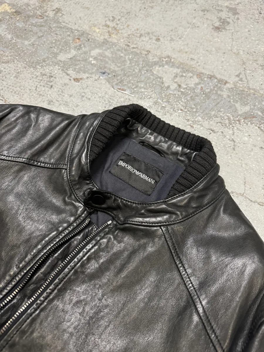 SS2012 Emporio Armani Black Biker Leather Jacket - Image 10