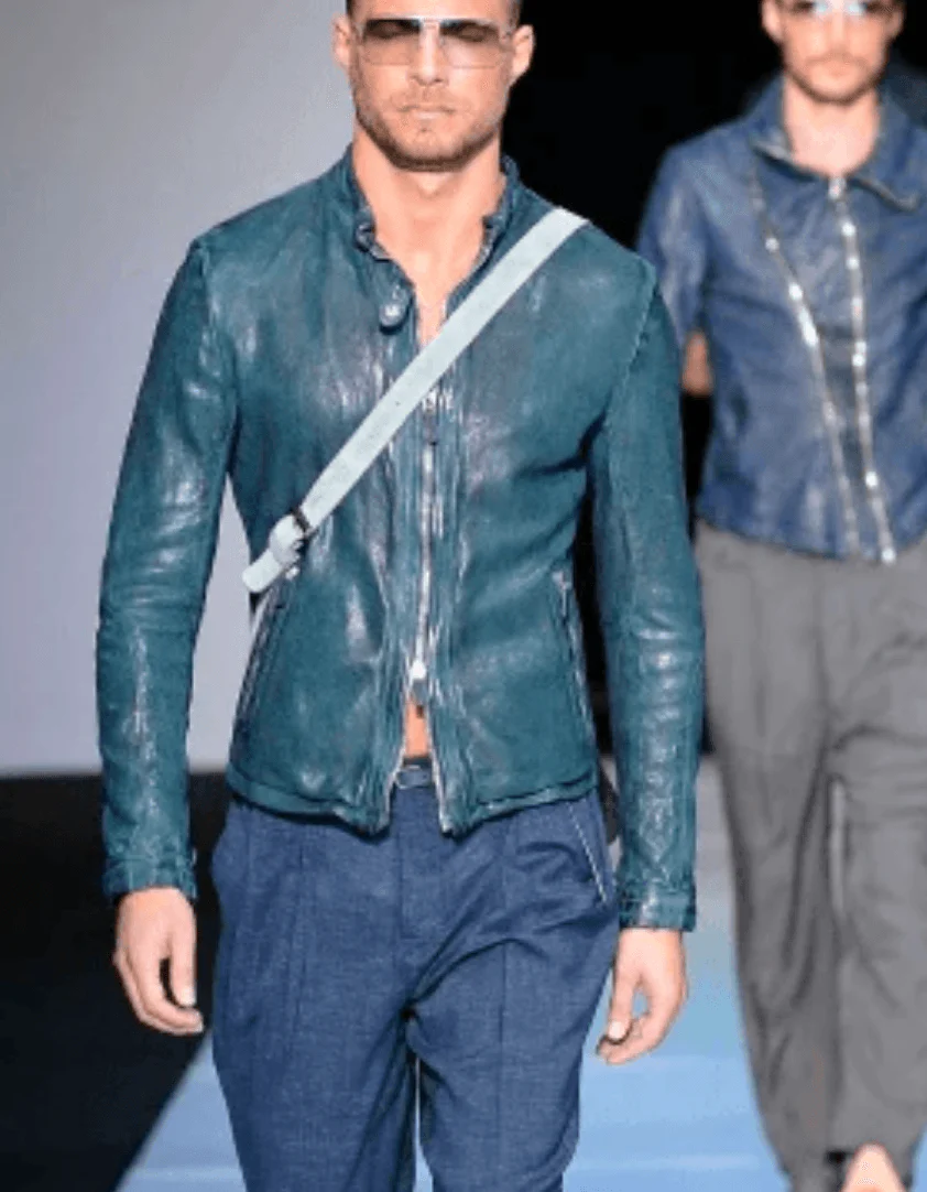SS2012 Emporio Armani Green Biker Leather Jacket - Image 4