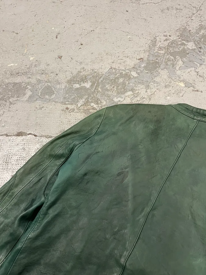 SS2012 Emporio Armani Green Biker Leather Jacket - Image 9
