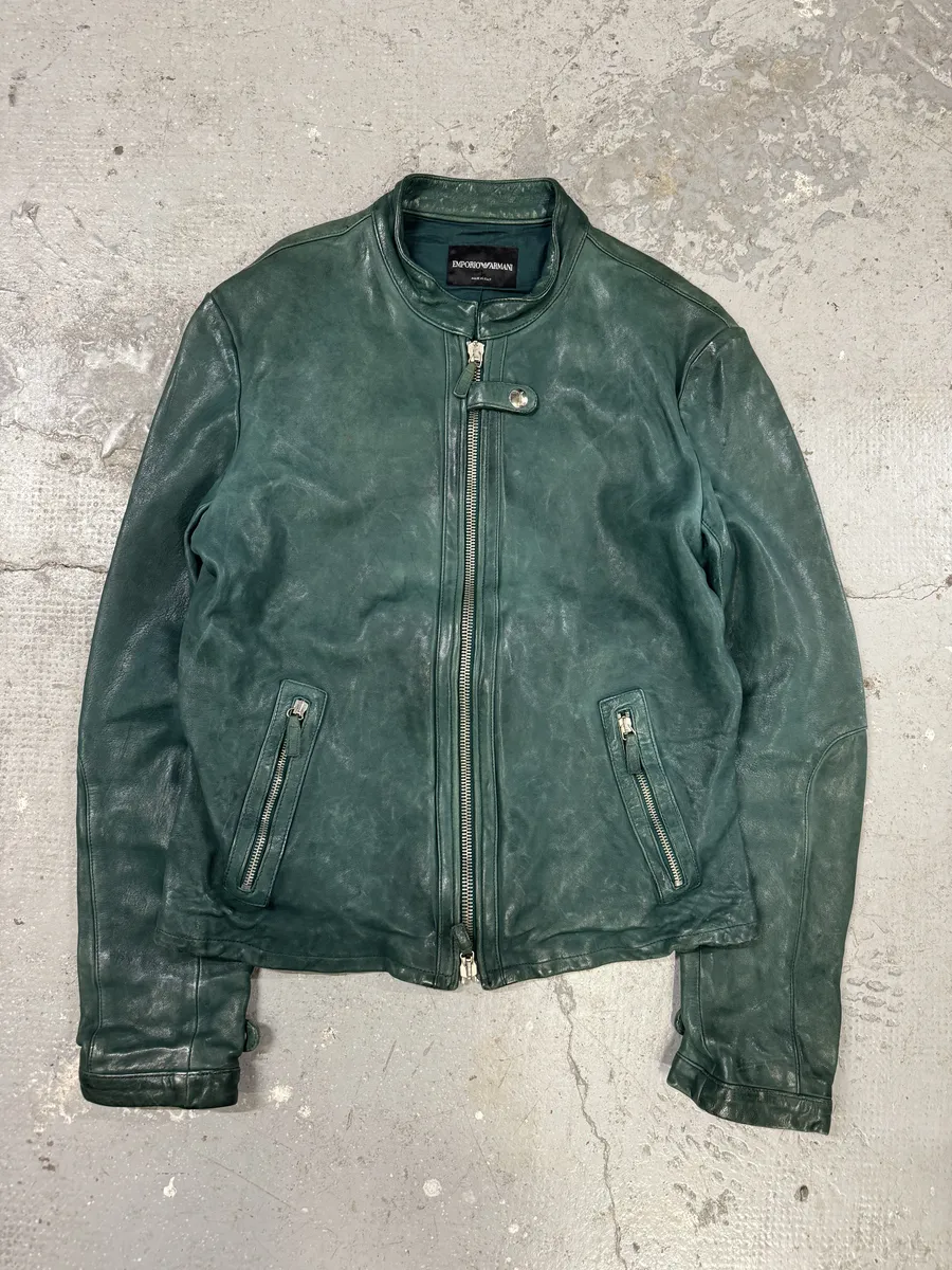 SS2012 Emporio Armani Pure Raw Green Leather Jacket - Image 5