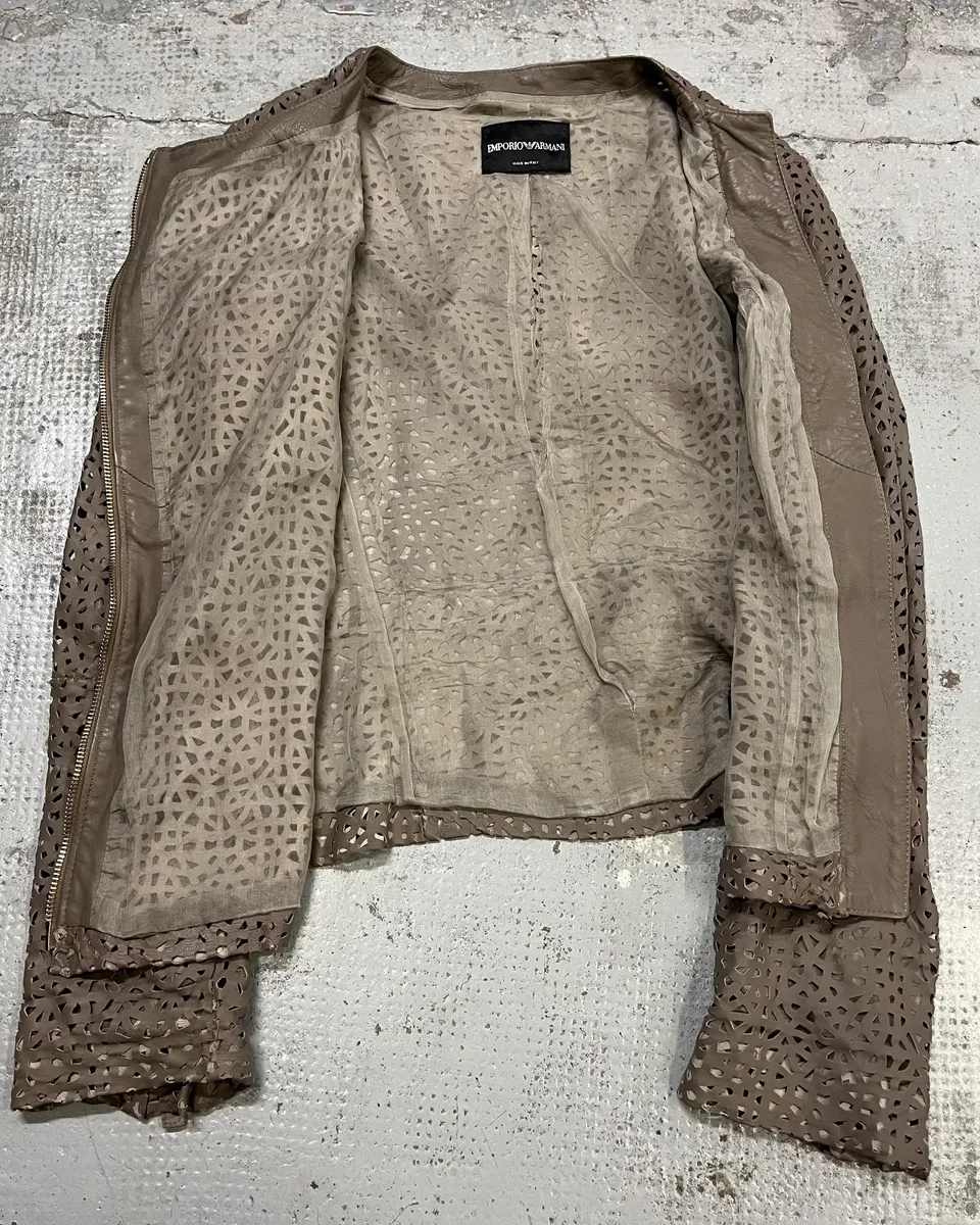 SS2012 Emporio Armani Taupe Perforated Leather Jacket - Image 8