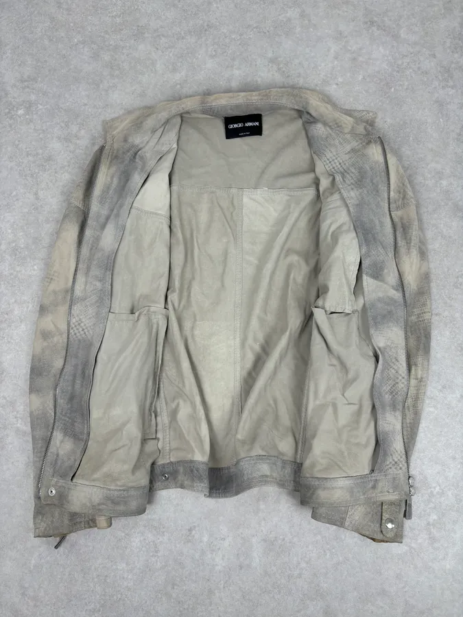 SS2012 Giorgio Armani Beige Grey Eroded Suede Leather Brut Jacket - Image 7