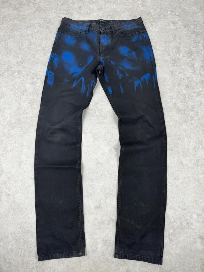 SS2012 Givenchy Black & Blue Abstract Waxed Denim Jeans