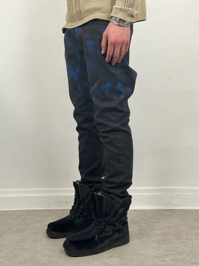 SS2012 Givenchy Black & Blue Abstract Waxed Denim Jeans - Image 3