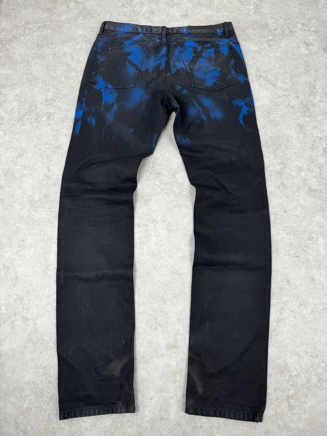 SS2012 Givenchy Black & Blue Abstract Waxed Denim Jeans - Image 5