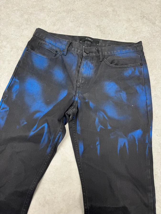SS2012 Givenchy Black & Blue Abstract Waxed Denim Jeans - Image 6