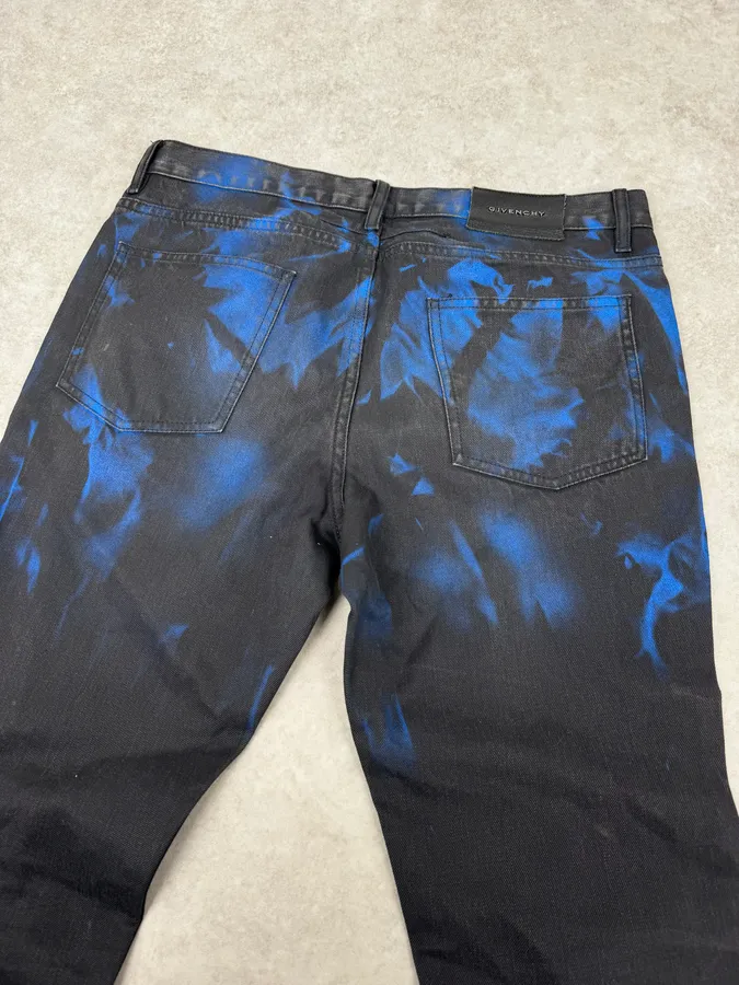 SS2012 Givenchy Black & Blue Abstract Waxed Denim Jeans - Image 7