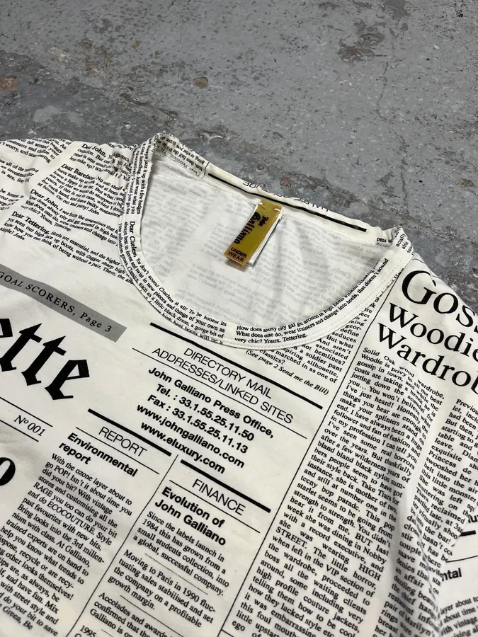 SS2012 John Galliano White Newspaper Print T-Shirt - Image 5