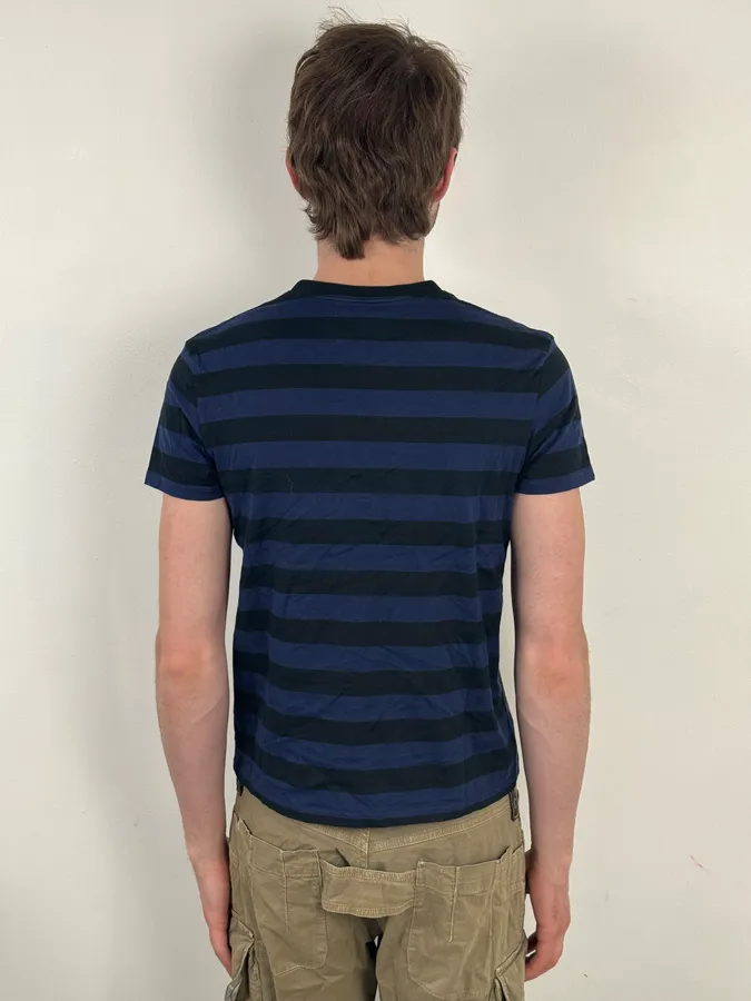 SS2012 Saint Laurent Blue & Black Striped V Neck T-Shirt by Hedi Slimane - Image 4
