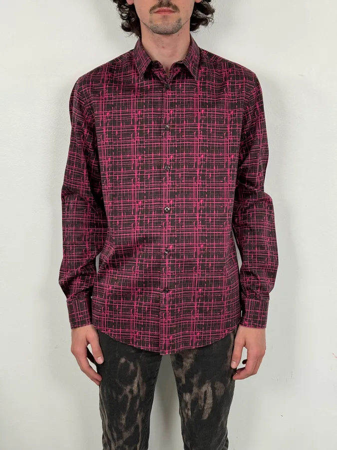 SS2012 Versace Black & Pink Abstract Checkered Shirt - Image 2