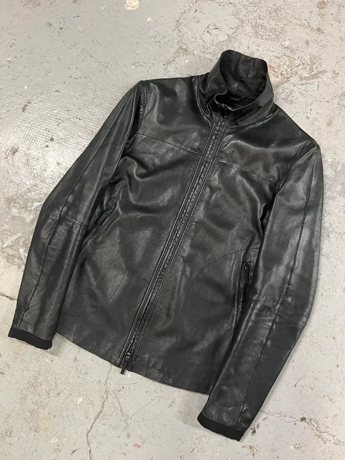 SS2013 Emporio Armani Black Leather Jacket - Image 4