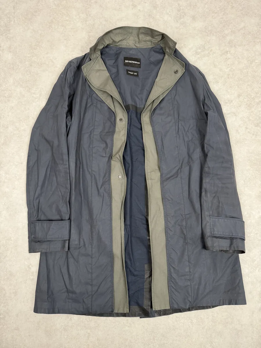 SS2013 Emporio Armani Navy Military Green Layering Trench Coat - Image 4