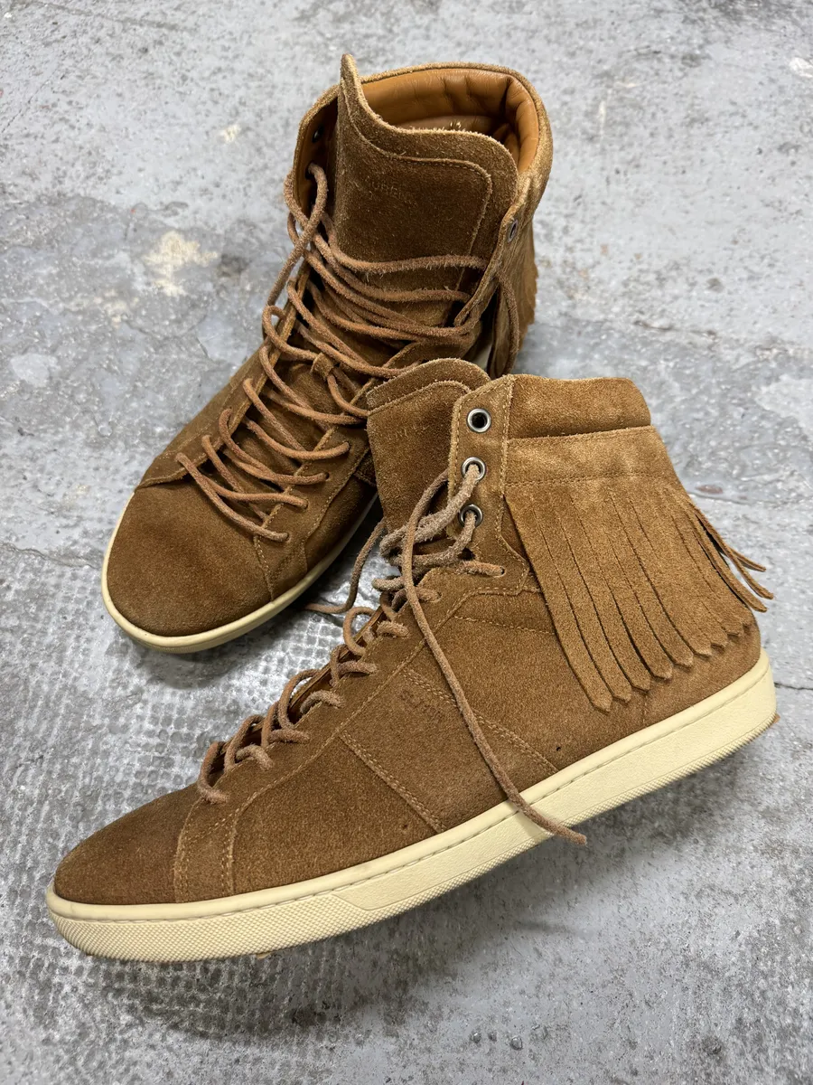 SS2013 Saint Laurent Paris Camel Suede Fringe Sneakers - Image 3