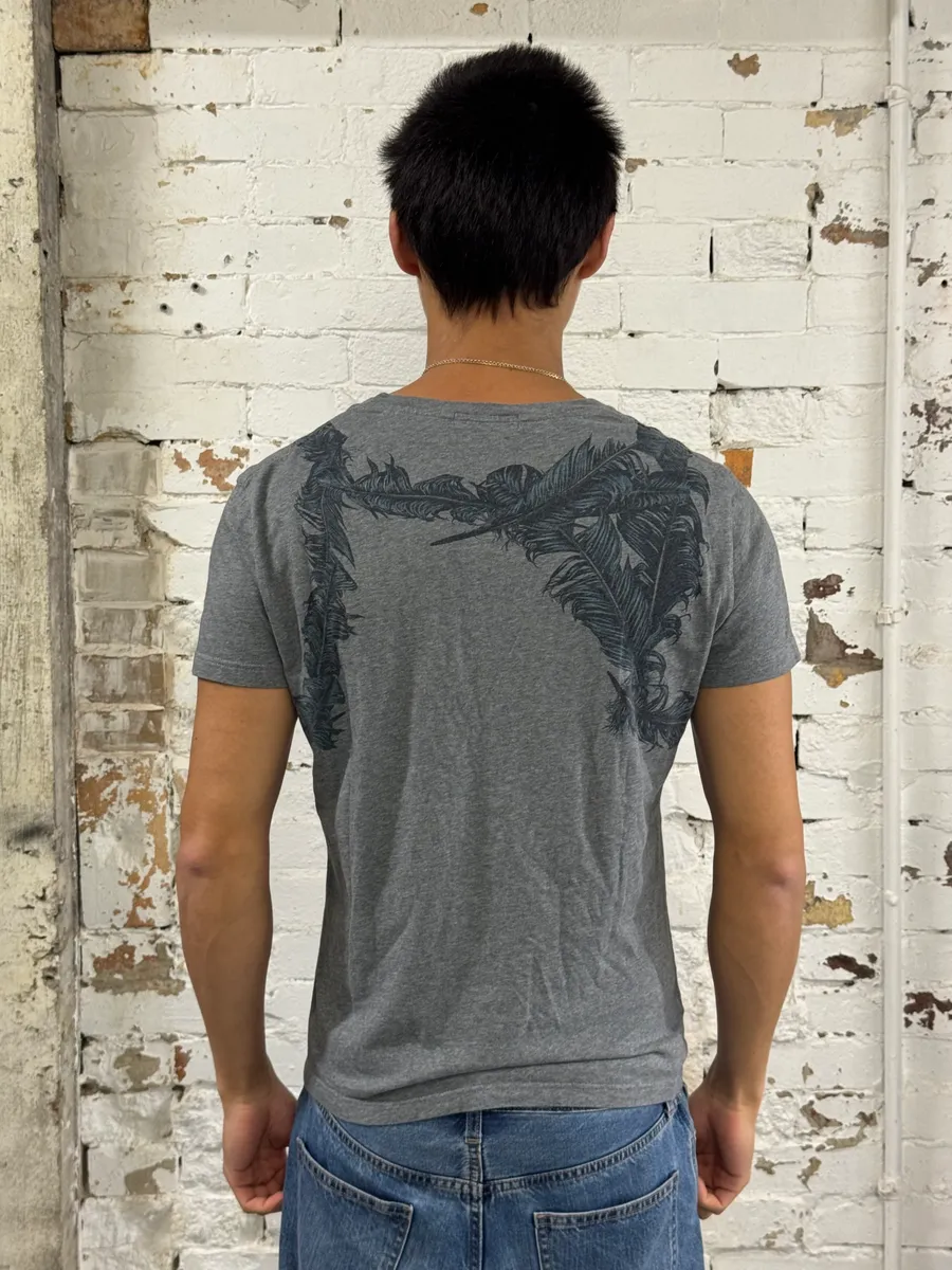 SS2014 Alexander McQueen Feathers V Neck Grey T-Shirt - Image 3