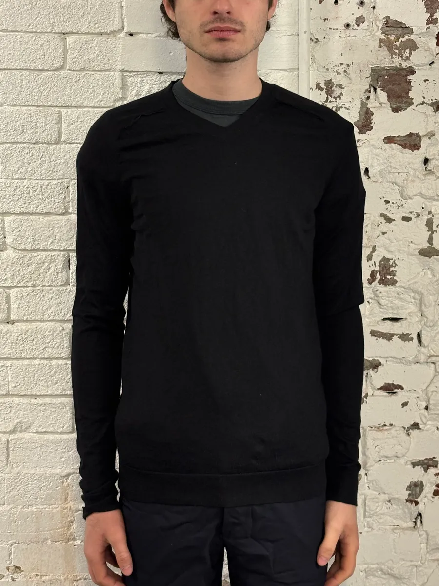 SS2014 Balenciaga Black Minimalist Wool Vneck Sweater - Image 2