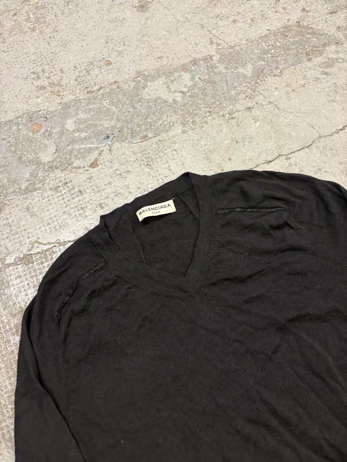 SS2014 Balenciaga Black Minimalist Wool Vneck Sweater - Image 5