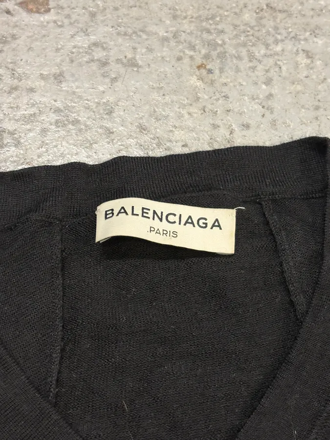SS2014 Balenciaga Black Minimalist Wool Vneck Sweater - Image 8