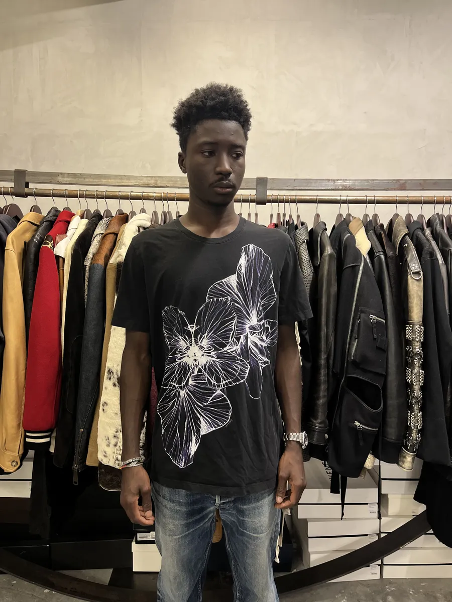 SS2014 Cavalli 2 Flowers Black T-Shirt - Image 2