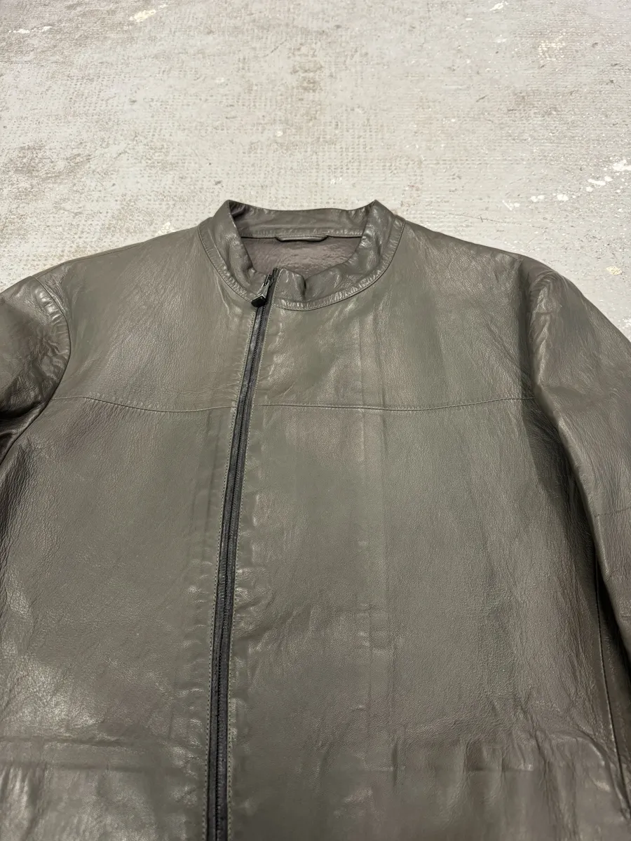 SS2014 Emporio Armani Asymmetrical Brut Grey Leather Jacket - Image 6