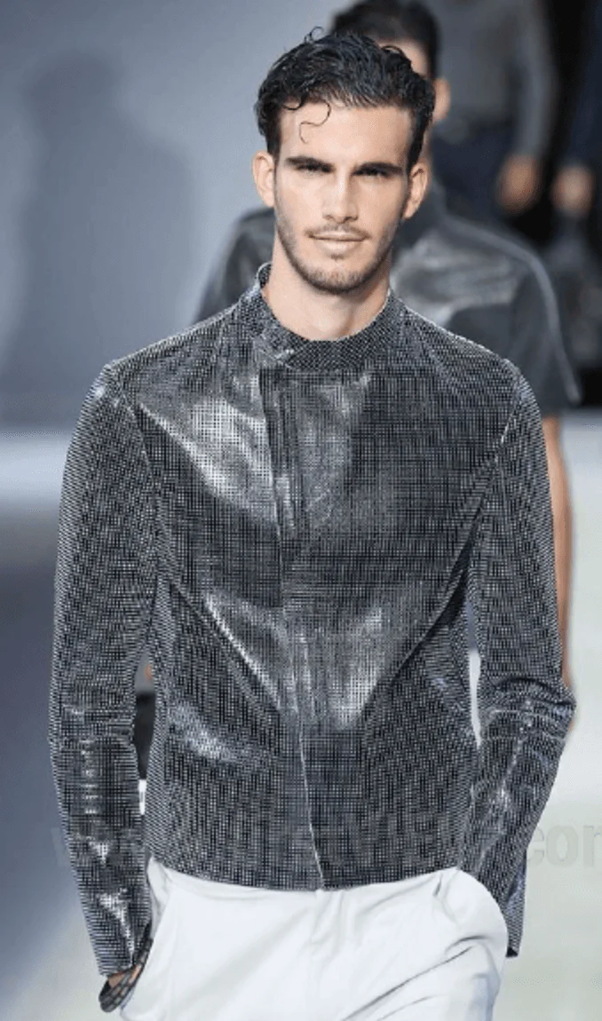 SS2014 Emporio Armani Asymmetrical Zip Perfored Grey Leather Jacket - Image 11