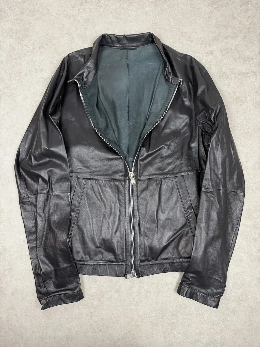 SS2014 Emporio Armani Biker Symetric Black Leather Jacket - Image 2