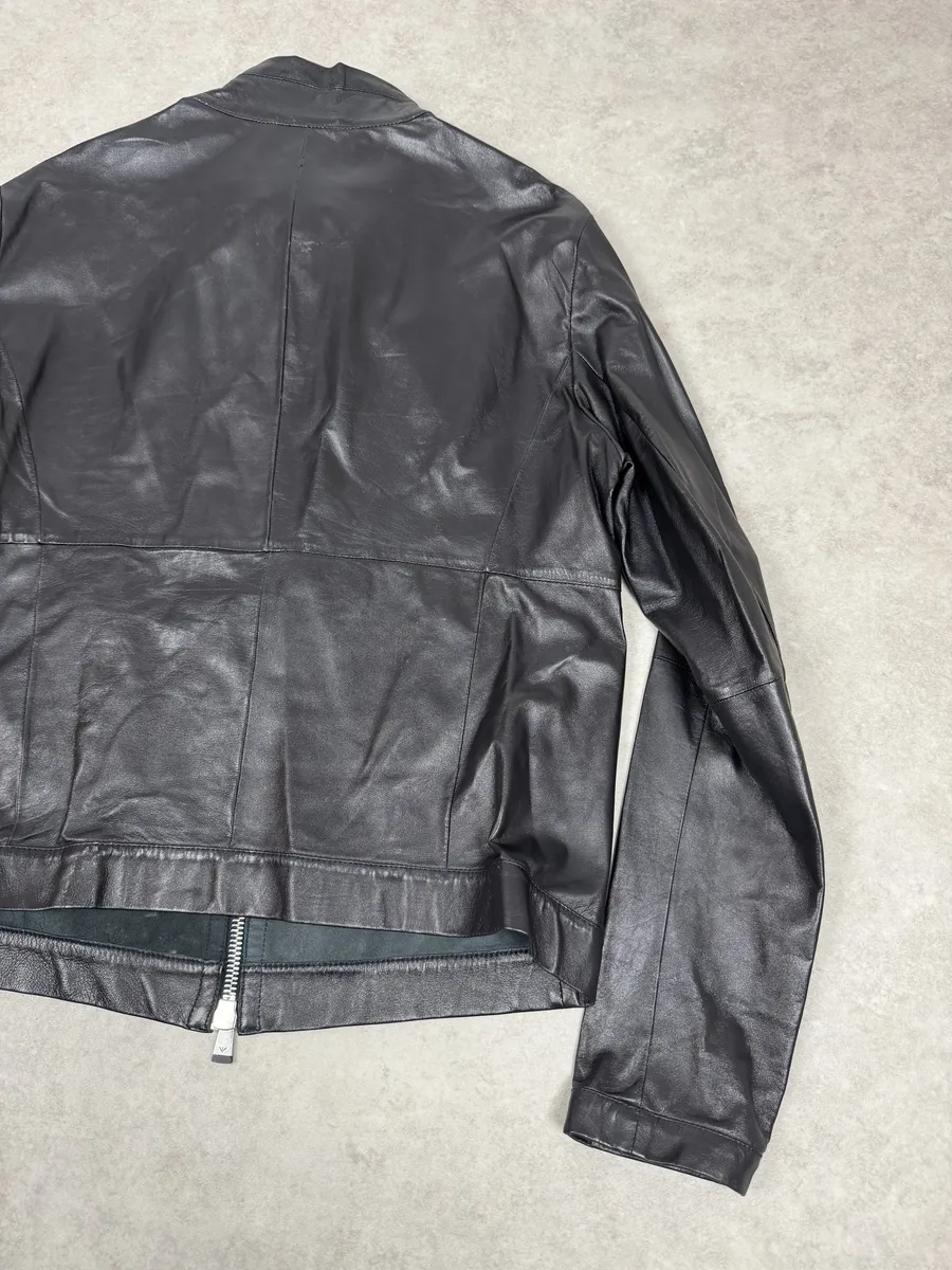 SS2014 Emporio Armani Biker Symetric Black Leather Jacket - Image 4