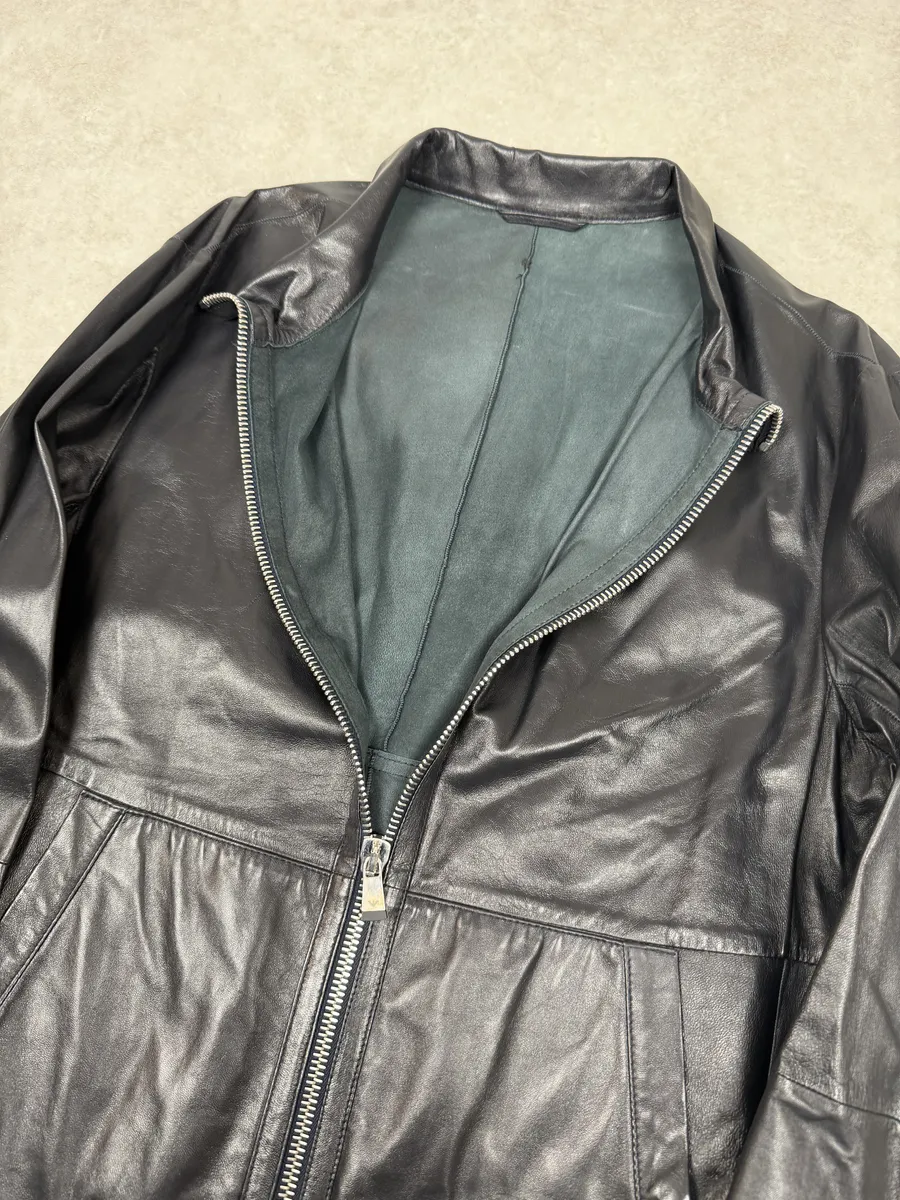SS2014 Emporio Armani Biker Symetric Black Leather Jacket - Image 6