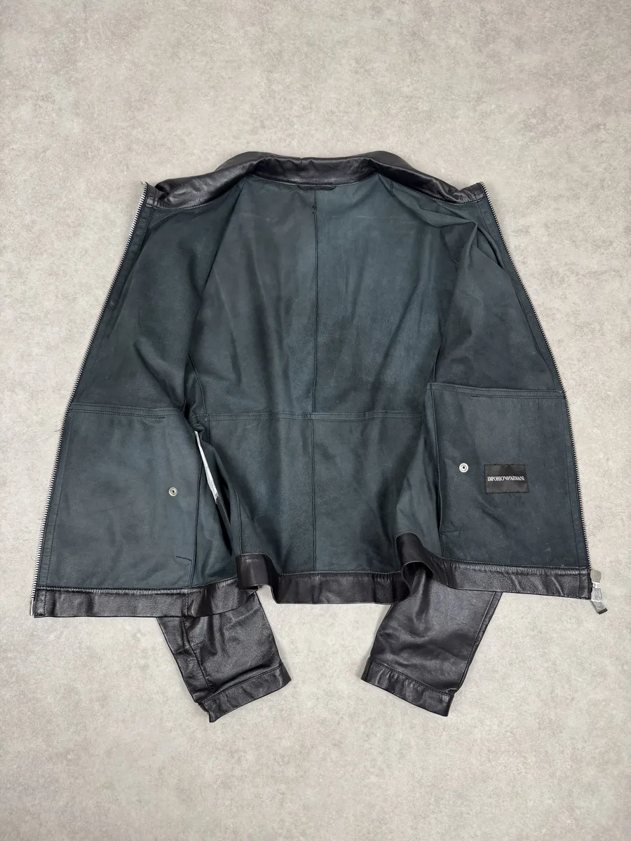 SS2014 Emporio Armani Biker Symetric Black Leather Jacket - Image 9