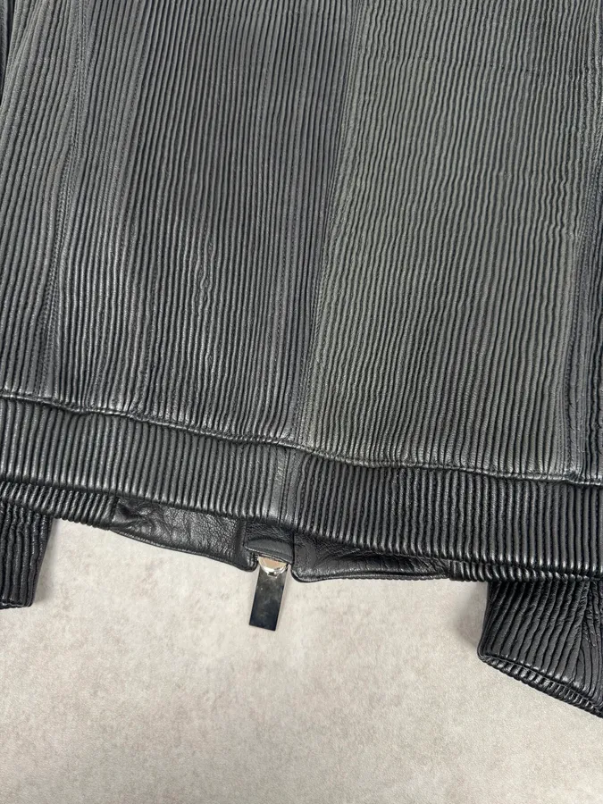 SS2014 Emporio Armani Black Pleated Leather Jacket - Image 6