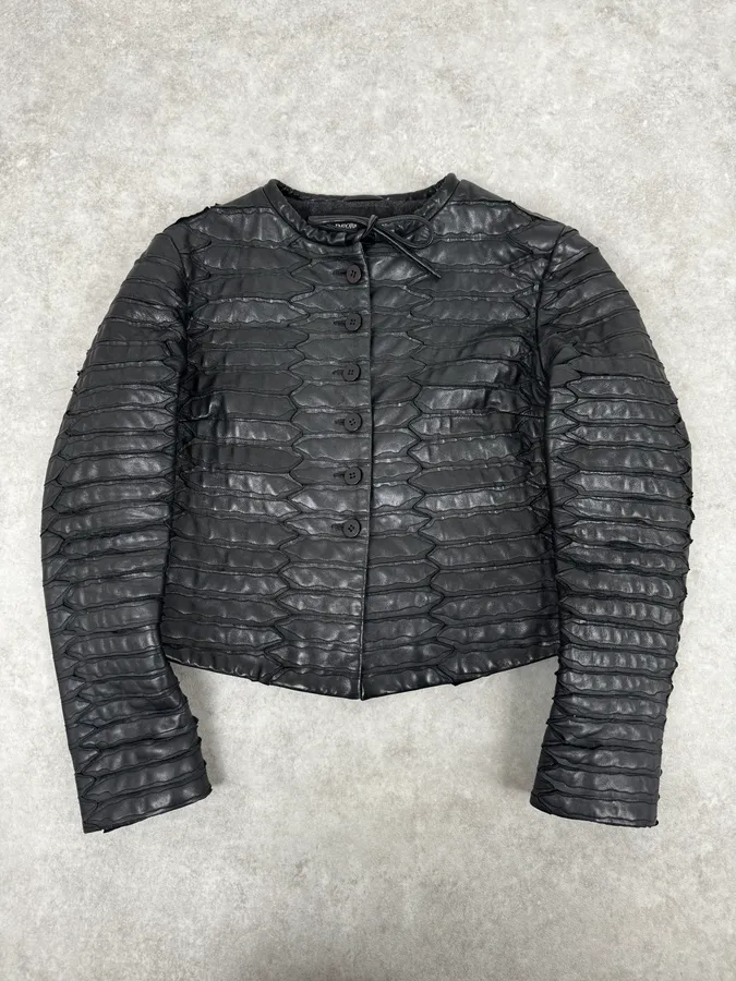 SS2014 Emporio Armani Napoleon Armor Black Leather Cropped Jacket - Image 3
