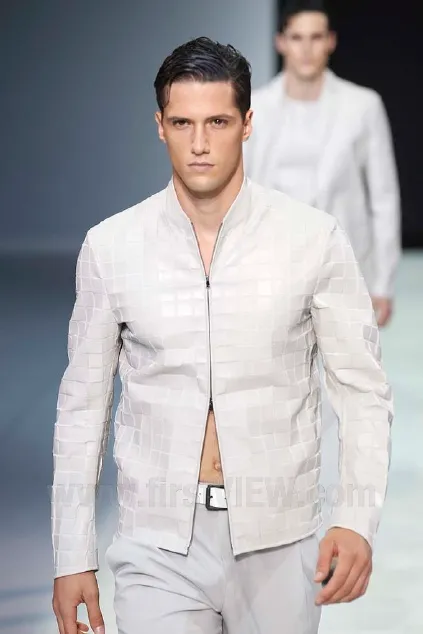 SS2014 Emporio Armani Square Beige Leather Bomber Jacket - Image 2