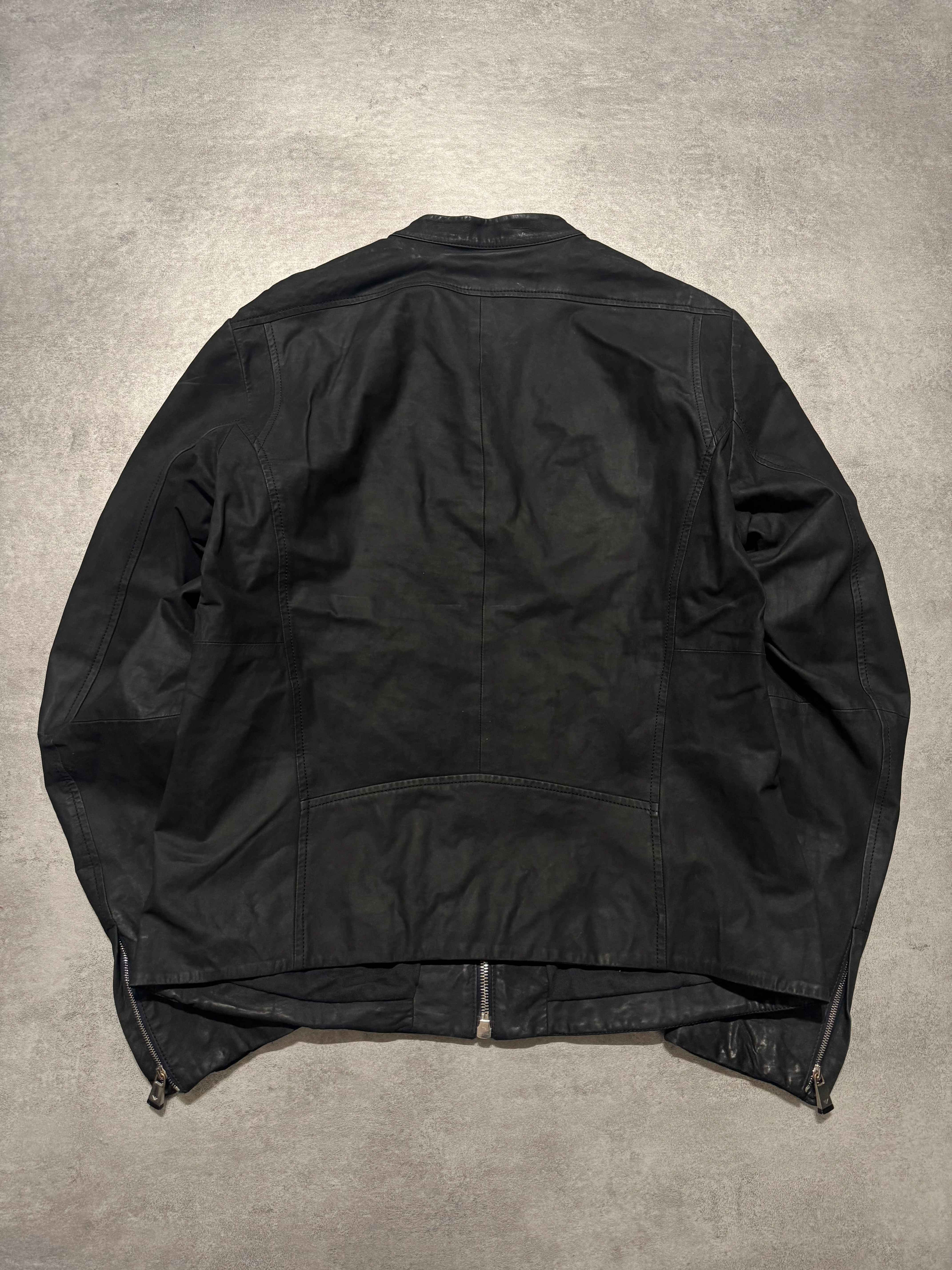 SS2014 Emprio Armani Elevated Black Leather Jacket - Image 5