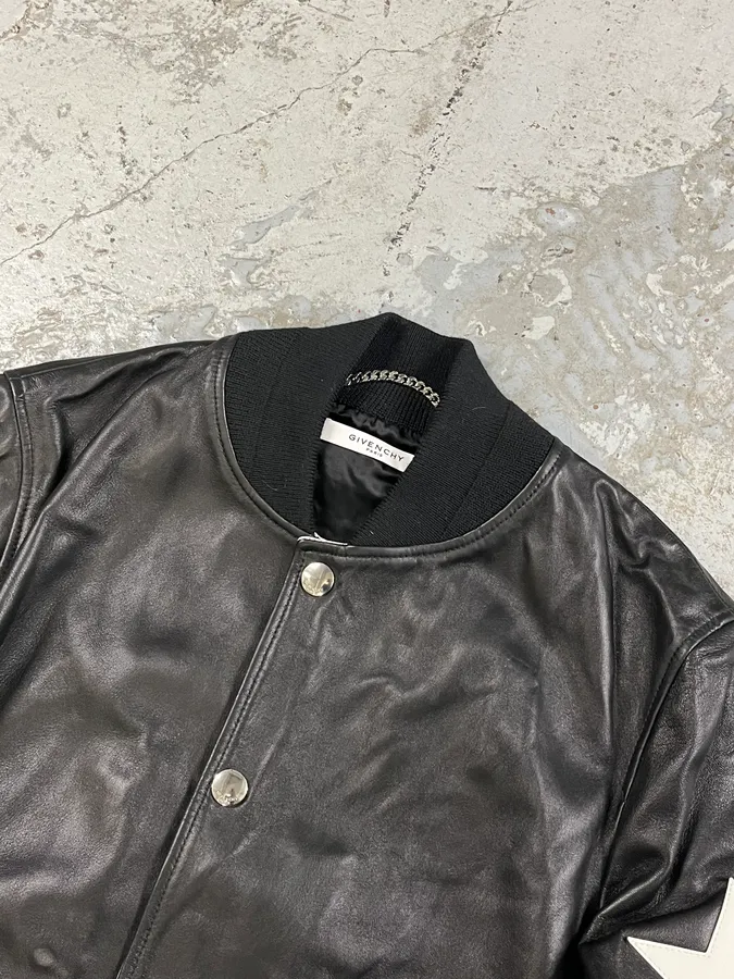 SS2014 Givenchy Stars Black Leather Bomber Jacket - Image 5
