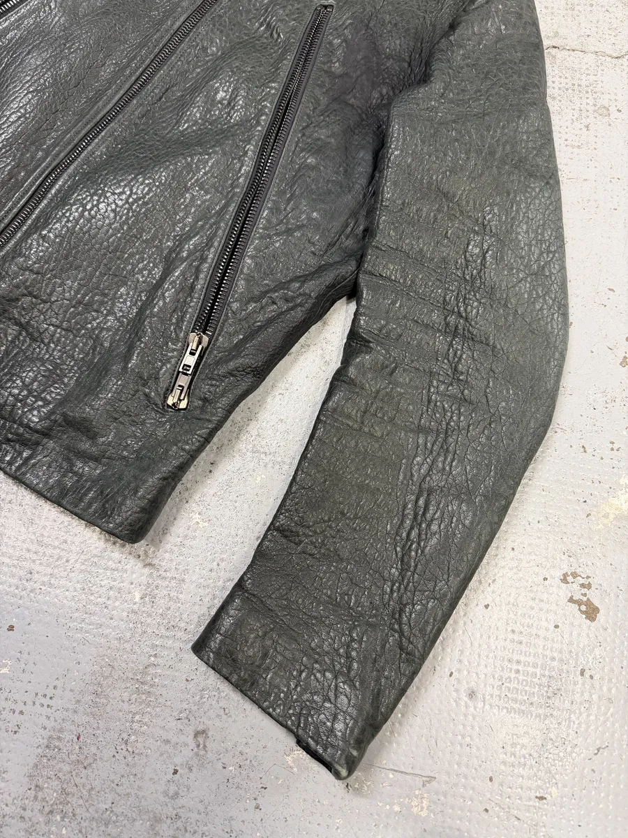 SS2014 Maison Margiela Dark Green 5 Zip Biker Grained Leather Jacket - Image 9