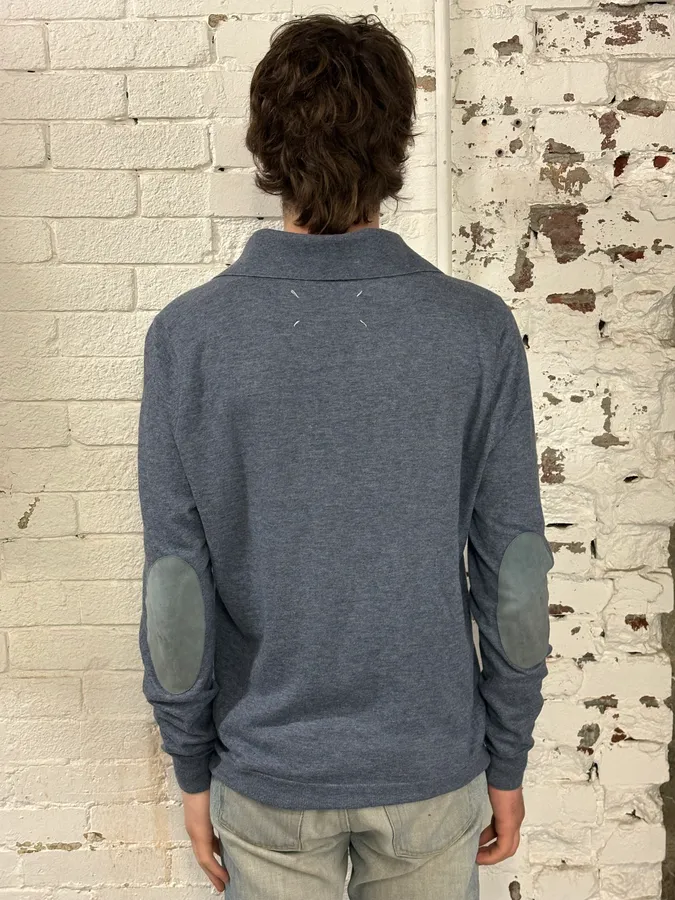 SS2014 Maison Margiela Grey Leather Elbow Patch Polo Sweater - Image 3
