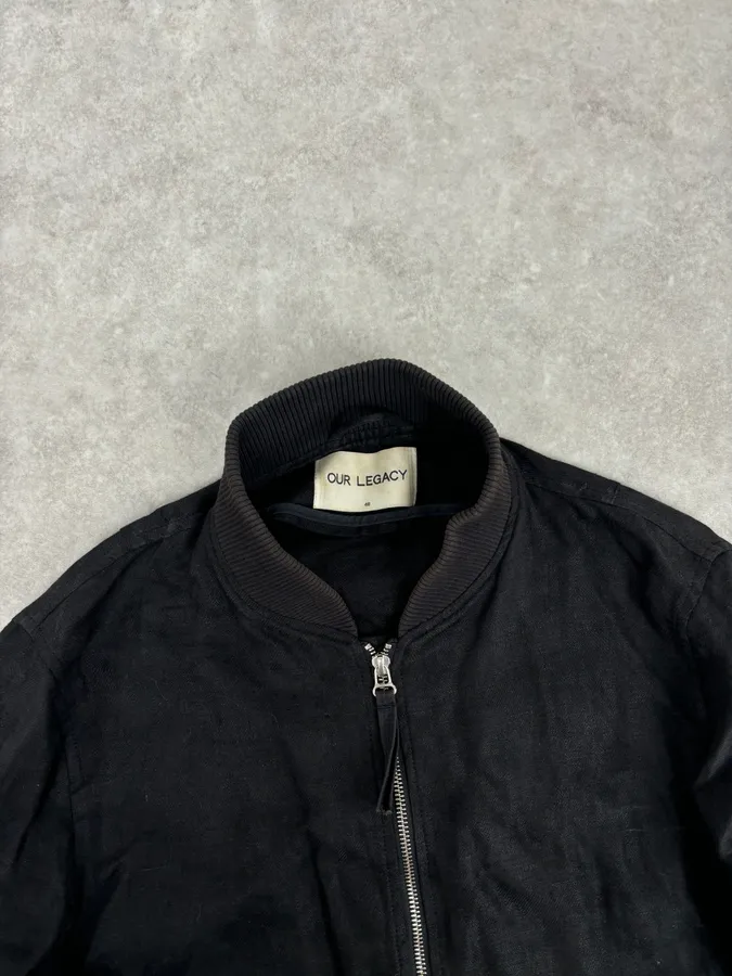 SS2014 Our Legacy Black Linen Tone-on-Tone Camo Bomber Jacket - Image 4