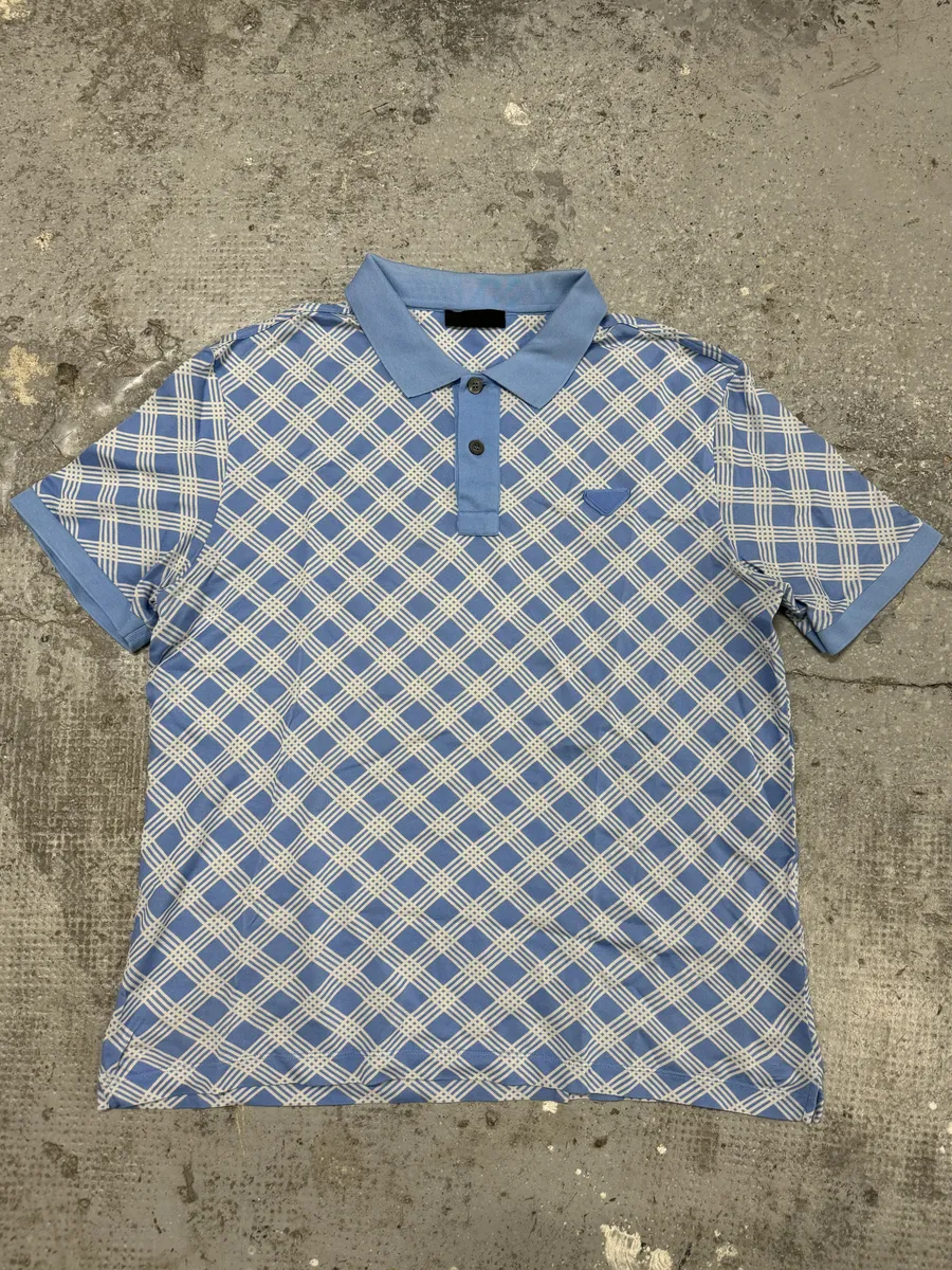 SS2014 Prada Blue Contemporary Logo Polo