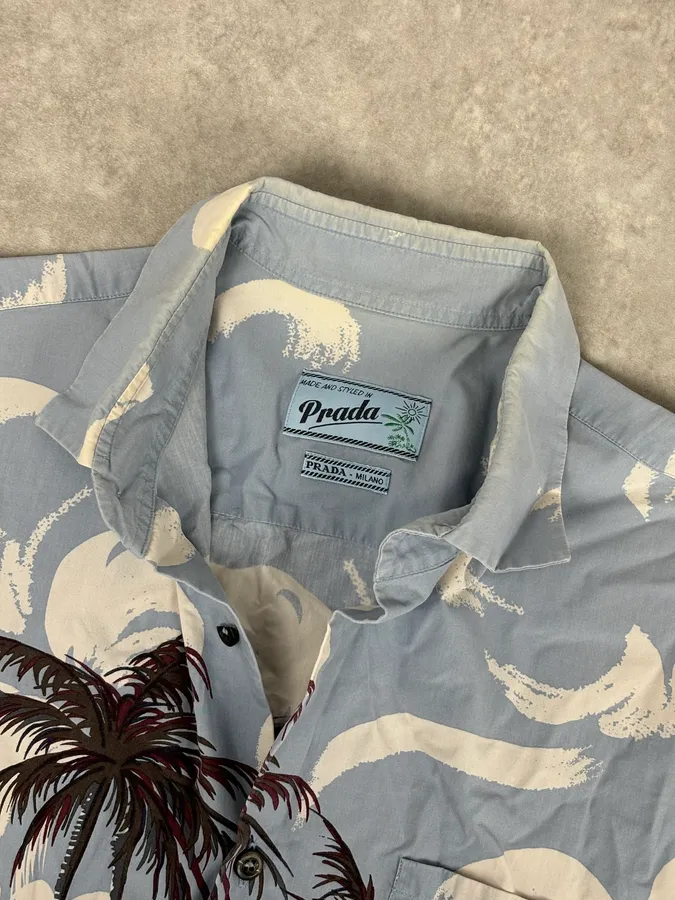 SS2014 Prada Light Blue Cotton Hawaiian Print Shirt - Image 8