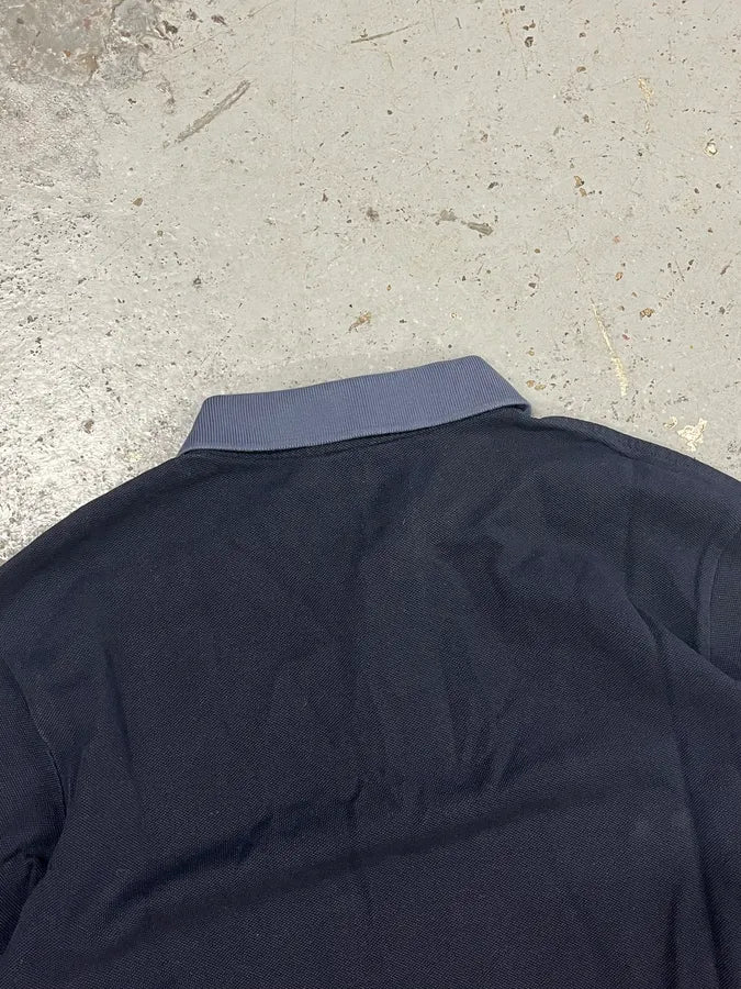 SS2014 Prada Navy Cotton Contrast Collar Longsleeve Polo - Image 7