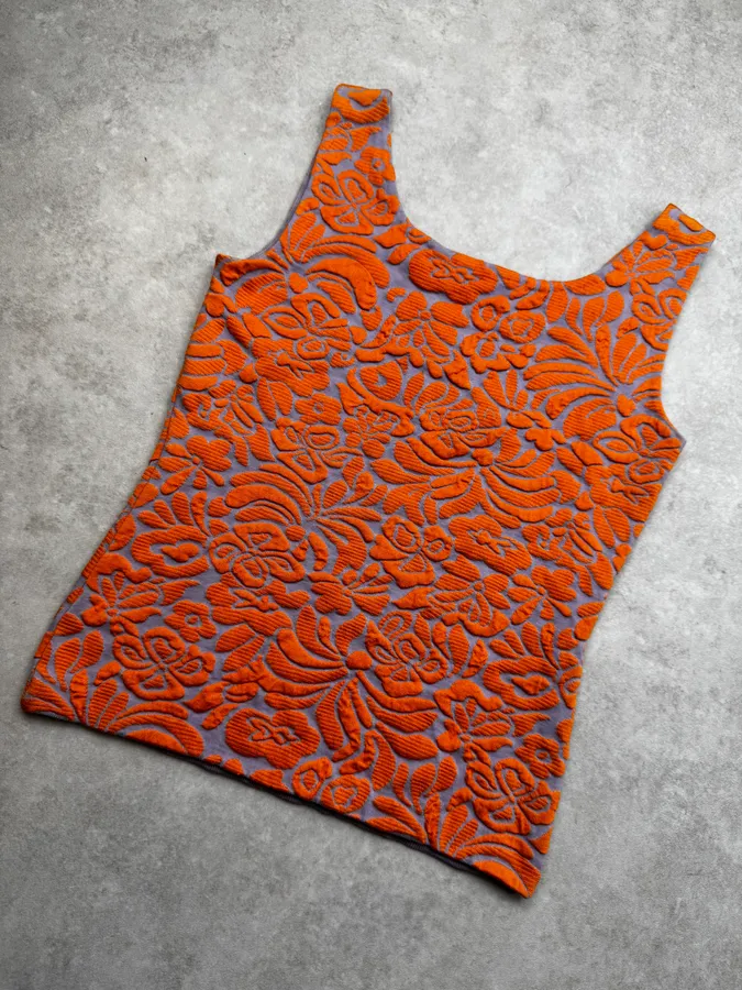 SS2014 Prada Orange & Blue Floral Knit Brocade Top - Image 10