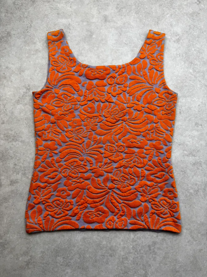 SS2014 Prada Orange & Blue Floral Knit Brocade Top - Image 2