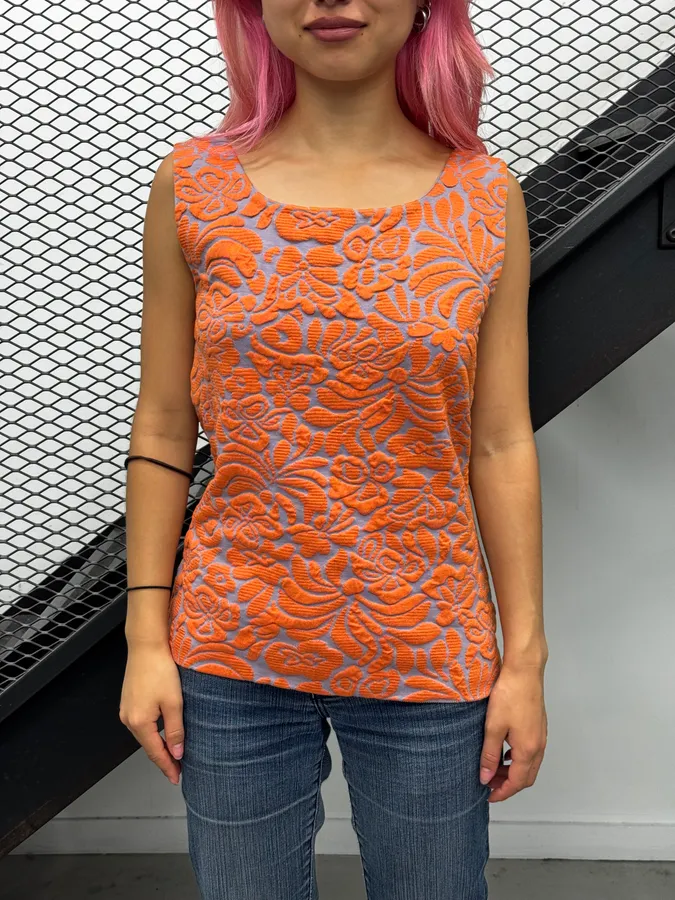 SS2014 Prada Orange & Blue Floral Knit Brocade Top - Image 3