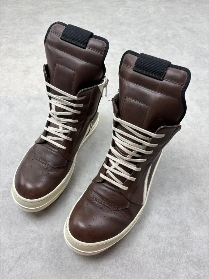 SS2014 Rick Owens Dust Milk Brown Leather Geobasket Sneakers - Image 3
