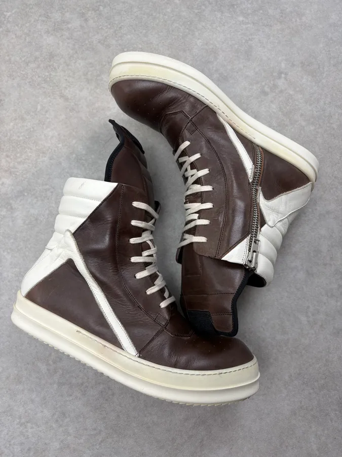 SS2014 Rick Owens Dust Milk Brown Leather Geobasket Sneakers - Image 6