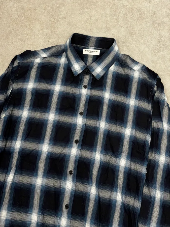 SS2014 Saint Laurent Black & Blue Checkered Shirt - Image 5