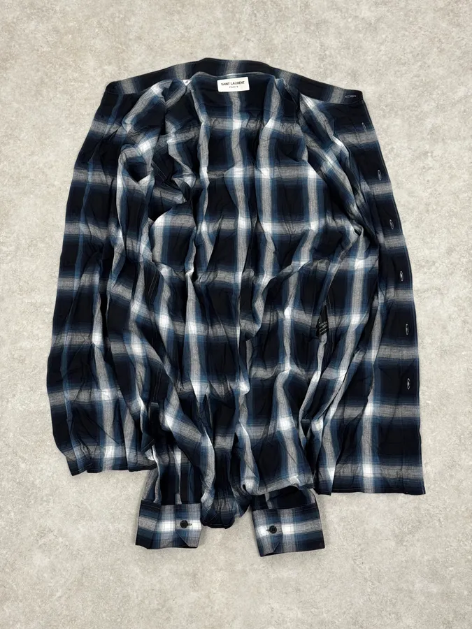 SS2014 Saint Laurent Black & Blue Checkered Shirt - Image 7