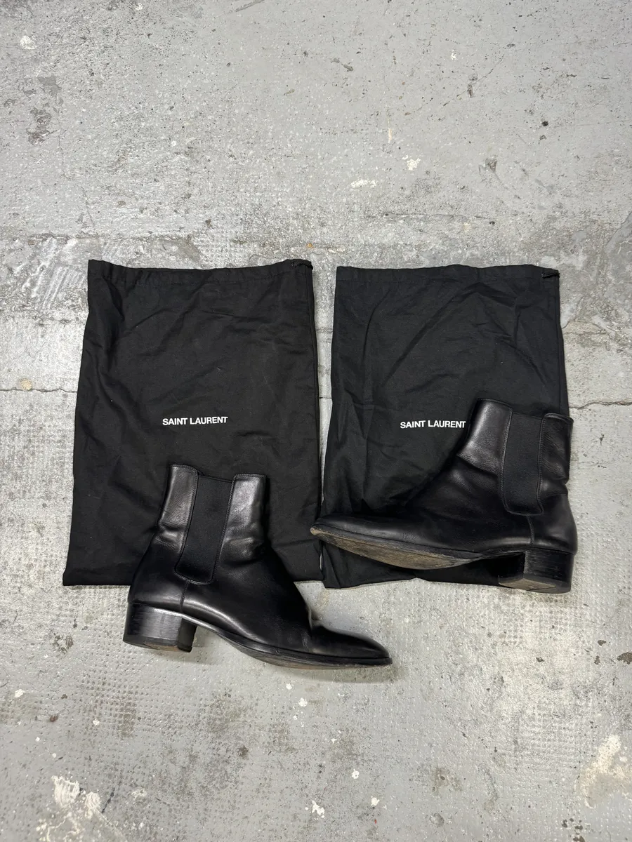 SS2014 Saint Laurent Black Leather Wyatt Boots - Image 10