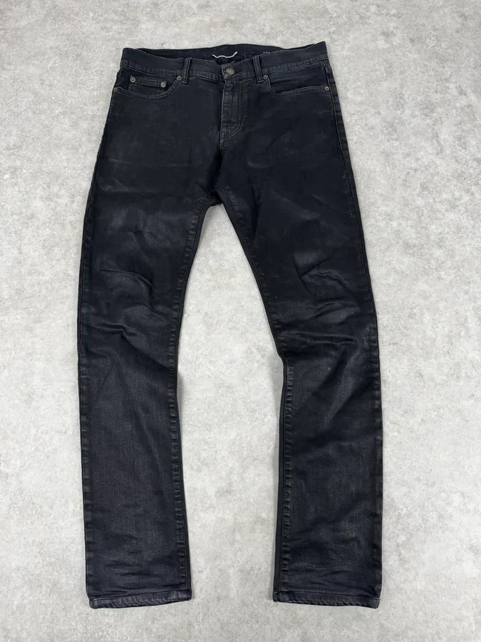 SS2014 Saint Laurent Black Waxed Slim Jeans by Hedi Slimane