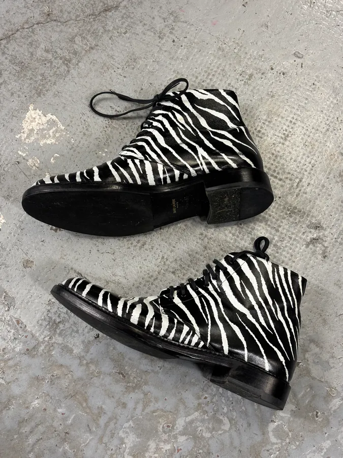 SS2014 Saint Laurent Black Zebra Leather Boots by Hedi Slimane - Image 10